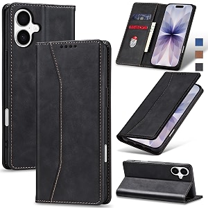 jasonyu flip wallet case for iphone 17leather magnetic folio cover with card holderkickstand - tpu shockproof durable protective phone caseblack