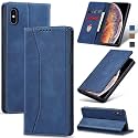 Jasonyu Flip Wallet Case for iPhone Xs Max,Leather Magnetic Folio Cover with Card Holder,Kickstand - TPU Shockproof Durable Protective Phone Case,Blue