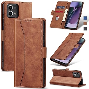 jasonyu flip wallet case for moto g stylus 5g 2023leather magnetic folio cover with card holderkickstand - tpu shockproof durable protective phone casebrown