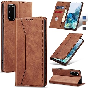 jasonyu flip wallet case for samsung galaxy s20 5gleather magnetic folio cover with card holderkickstand - tpu shockproof durable protective phone casebrown