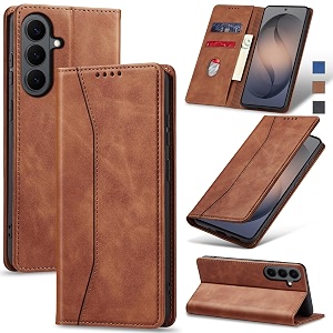 jasonyu flip wallet case for samsung galaxy s26 pluss26 5gleather magnetic folio cover with card holderkickstand - tpu shockproof durable protective phone casebrown
