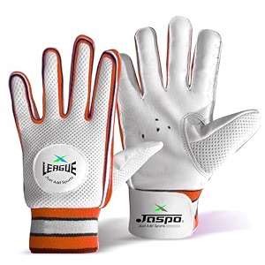 jaspo league cricket batting gloves-for beginners leather palmnylon stitchair ventselastic towel wrap for adultseniors large size color white orange-recommended for soft ball only
