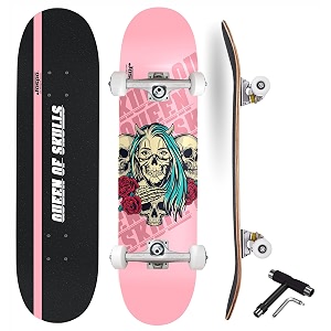 jaspo queen of skull 31x 8inches standard skateboard - 7 layers concave shape canadian maple fully assembled skateboard for kidsyouthboys and girls  made in india