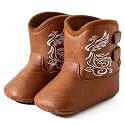 Jastore Baby Boys Girls Cowboy Boots Infant Western Booties Toddler Soft Sole Non-Slip First Walker Crib Shoes