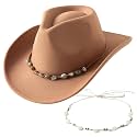 Jastore Western Cowboy Hat for Kids Girl Boy Classic Fedora Hat Felt Cowgirls Hats with Two Decorative Bands