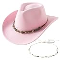 Jastore Western Cowboy Hat for Kids Girl Boy Classic Fedora Hat Felt Cowgirls Hats with Two Decorative Bands