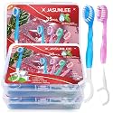 JASUNLEE 70Pack Mini Disposable Toothbrushes 5-in-1 PrePasted Travel Toothbrush with Toothpaste Flosser Pick Tongue Scraper, Individually Wrapped Box, Carry On Essentials for Airplane Camping