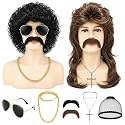 JATEBI 80s Retro Wig for Men, 2 Set Black Brown Curly Mullet Wig
