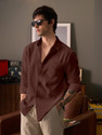 javier Men Solid Casual Brown Shirt