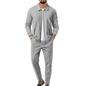 Jawdrobe Mens Zipper-Check Co-Ord Set Self-Textured