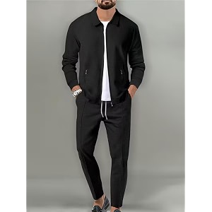Jawdrobe Mens Zipper-Check Co-Ord Set Self-Textured