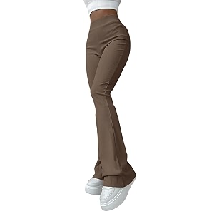 Jawdrobe Womens High Waist Ribbed Flared Pants