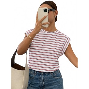 Jawdrobe Womens Striped Western Top Round Neck