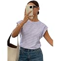 Jawdrobe Women’s Striped Western Top Round Neck Cap Sleeve T-Shirt for Women