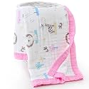 Jay &amp; Ava Soft Muslin Blanket 42' x 42' - 4 Layers Cotton Baby Blanket for Toddler, Boy - Pink Animals