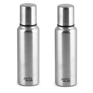 jaypee plus ezypour stainless steel oil dispenser bottle with lid  oil bottle spillproof pourer amp drizzler food grade oil can for kitchen silver set of 2  750ml