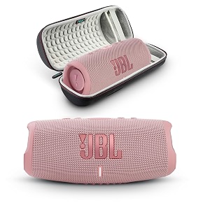 jbl charge 5 - portable bluetooth speaker with megen hardshell travel case with ip67 waterproof and usb charge out pink