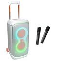 JBL PartyBox Stage 320 - Party Speaker with Telescopic Handle & Wheels, Powerful Pro Sound, 18 Hours of Play time (White) + JBL PartyBox Digital Wireless Microphones, Pair (Black) Bundle