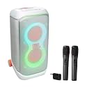 JBL PartyBox Stage 320 Portable Party Speaker Bundle with Wireless Microphone System (White)