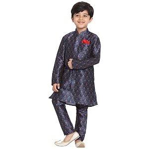 JBN Creation Boys Multicolor-Base-Yellow Silk Blend Kurta