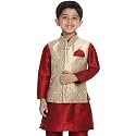 JBN Creation Boys' Silk Blend Nehru Jacket || Banarasi Brocade Woven Jacquard Modi/Nehru Jacket || Ethnic Wear for Festivals, Weddings