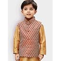 JBN Creation Boys' Silk Blend Nehru Jacket || Banarasi Brocade Woven Jacquard Modi/Nehru Jacket || Ethnic Wear for Festivals, Weddings
