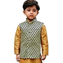 JBN Creation Boys' Silk Blend Nehru Jacket || Banarasi Brocade Woven Jacquard Modi/Nehru Jacket || Ethnic Wear for Festivals, Weddings