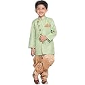 JBN Creation Boys Cotton Blend Indowestern Sherwani and Dhoti Set | Angrakha Style Indo-Western Full Sleeves Sherwani With Cowl Style Patiala Dhoti Pant Set