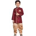 JBN Creation Boys Cotton Blend Indowestern Sherwani and Dhoti Set | Angrakha Style Indo-Western Full Sleeves Sherwani With Cowl Style Patiala Dhoti Pant Set