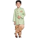 JBN Creation Boys Cotton Blend Indowestern Sherwani and Dhoti Set | Angrakha Style Indo-Western Full Sleeves Sherwani With Cowl Style Patiala Dhoti Pant Set