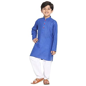 jbn creation boys cotton blend kurta pyjama set - ethnic elegance for festivals  comfortable classic collar full sleeves kurta for kids