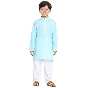 jbn creation boys cotton blend kurta pyjama set - ethnic elegance for festivals  comfortable classic collar full sleeves kurta for kids