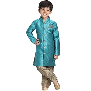 jbn creation green cotton silk blend boys indo wstern style sherwani set