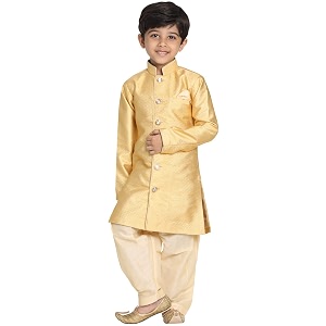 jbn creation green cotton silk blend boys indo wstern style sherwani set