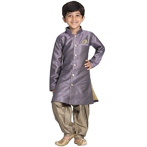 jbn creation green cotton silk blend boys indo wstern style sherwani set