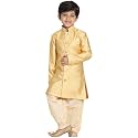 JBN Creation Green Cotton Silk Blend Boys Indo Wstern Style Sherwani Set
