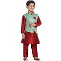 JBN Creation Green Cotton Silk Blend Boys Nehru Modi Jacket