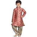 JBN Creation Green Cotton Silk Blend Boys Indo Wstern Style Sherwani Set
