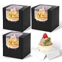 JCD 120 Boxes+120 Inserts Black Cupcake Boxes Individual Cupcake Container 3.5" x 3.5" x 3.5" Auto-Pop up Single cake Box for Bakery Gift Giving (Black/120Pcs)