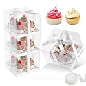 JCD 4Pack Clear Cupcake Boxes, 4 Count Cupcake Containers with Gift Ribbon,5.3inches height Plastic Cupcake Carrier Holder for Treat Dessert Cookies Muffins Pastry Baby Shower Party(4count/4pcs)