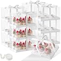 JCD 5.5inches height 8 Pack Clear Cupcake Boxes 6 Count Cupcake Containers with Gift Ribbon, Rectangle Cupcake Holder for Treats, Dessert Boxes, Muffins (6count/8pcs)