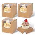 JCD 70 Packs 3.5" x 3.5" x 3.5"Pop up Cookie Boxes Kraft Brown Cupcake Individual Bulk Paper Cupcake Containers Single with Insert and Window,Cocoa Bombs Box for Bakery Gift (Brown/70Pcs)