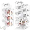 JCD 8 Pack Clear Cupcake Boxes, 4 Count Cupcake Containers with Gift Ribbon,5.3inches height Plastic Cupcake Carrier Holder for Treat Dessert Cookies Muffins Pastry Baby Shower Party (4count/8pcs)