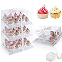 JCD 8 Pack Clear Cupcake Boxes,5.5inches height 12 Counts Cupcake Containers with Gift Ribbon,Bento Boxes with Clear Lid for 12 Cupcakes for Treat Dessert Cookies Muffins Pastry Party (12count/8pcs)