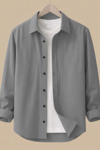JCOSTA Men Solid Casual Grey Shirt