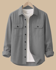 JCOSTA Men Solid Casual Grey Shirt