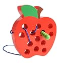 JCREN Wooden Lacing Apple Threading Toys Wood Apple Block Puzzle Travel Game Toys Early Learning Fine Motor Skills Montessori Educational for 3 4 5 Years Old
