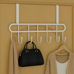 jd fresh 1 pcs carbon steel over the door hook hanger for clothes with 7 hooks no drill space saving perfect organizer for towel coat hat suitable for bathroom bedroom kitchen utility white