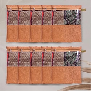 jd fresh 12 pcs non-woven saree coversstorage bags with zip coverwardrobe-cupboard organizerspace saving transparent bagsaree organizer for travelling12 x 14 inchorange