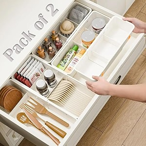 jd fresh plastic 2 piece expandable drawer organizersadjustable storage organiserdrawer divider traymulti-purpose storage drawer boxes for kitchenbedroomoffice white
